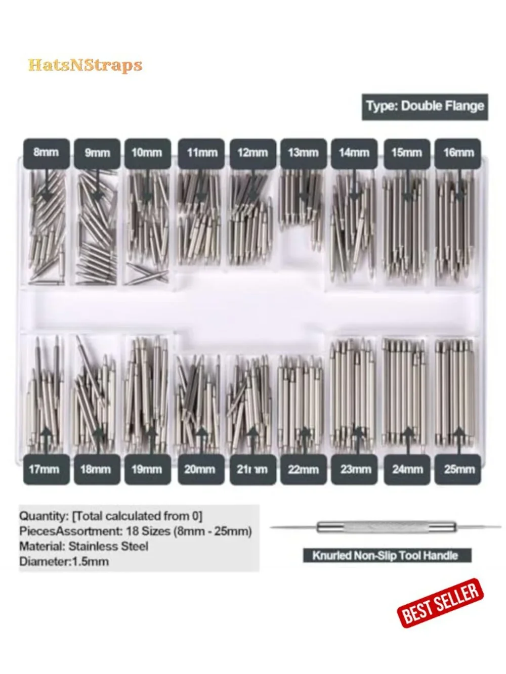 360pcs Watch Band Spring Bars 8-25mm with Remover Tool Kit for Strap Repair